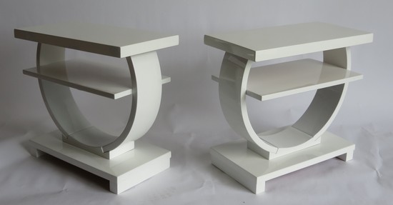 Pair of White Lacquer Modernage End Tables